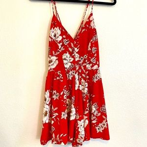 Red floral romper